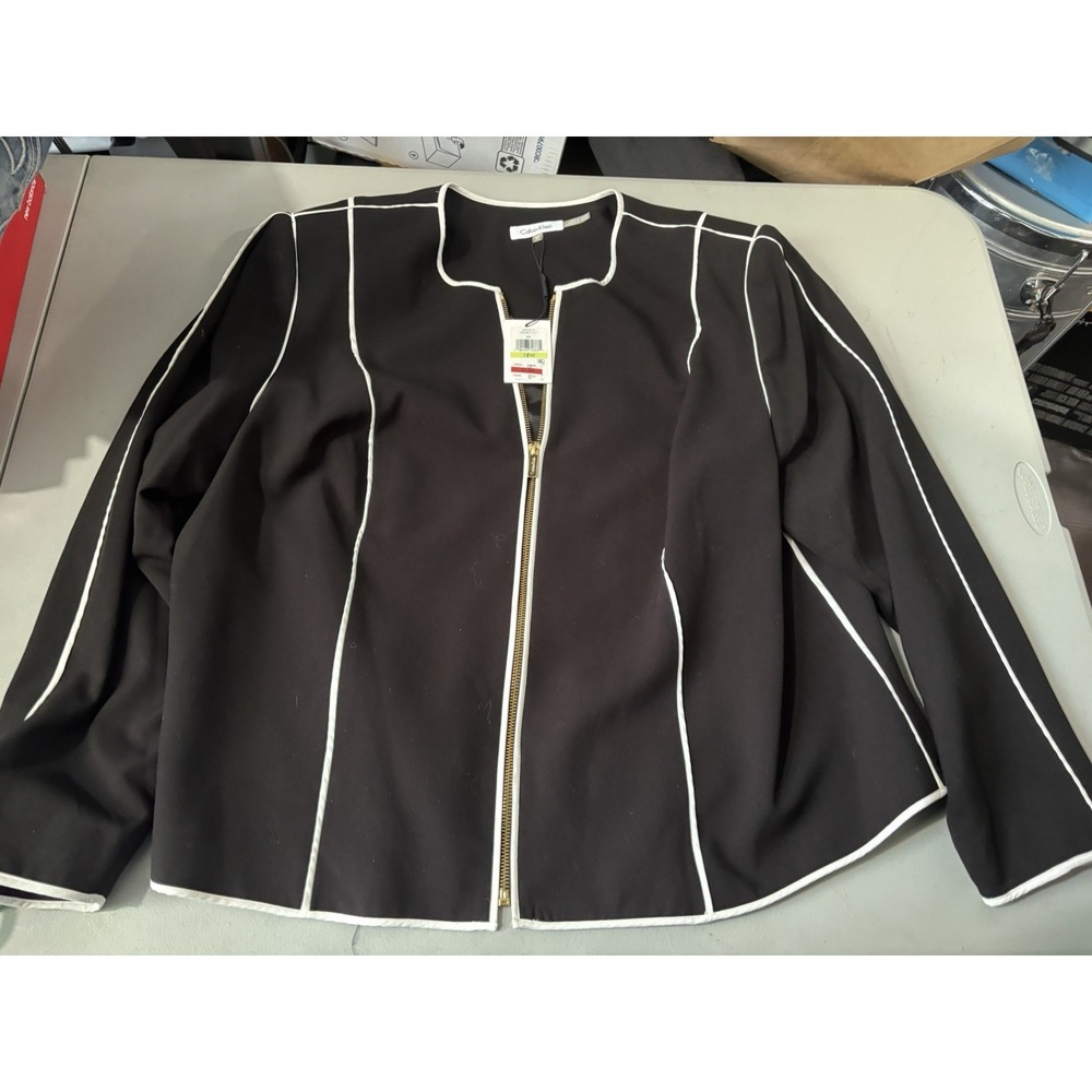 NEW‎ CALVIN KLEIN BLACK WHITE ZIP FRONT  CAREER JACKET BLAZER SIZE 18W